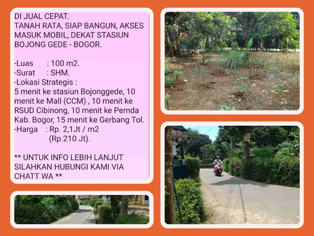 Tanah 100m2 SHM Siap Bangun dekat  tol Jl Baru Pemda dan dekat stasiun kereta Bojonggede-Bogor
