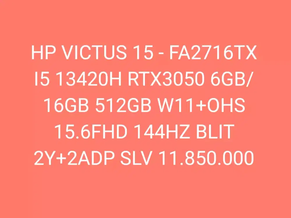 HP VICTUS 15 - FA2716TX
I5 13420H