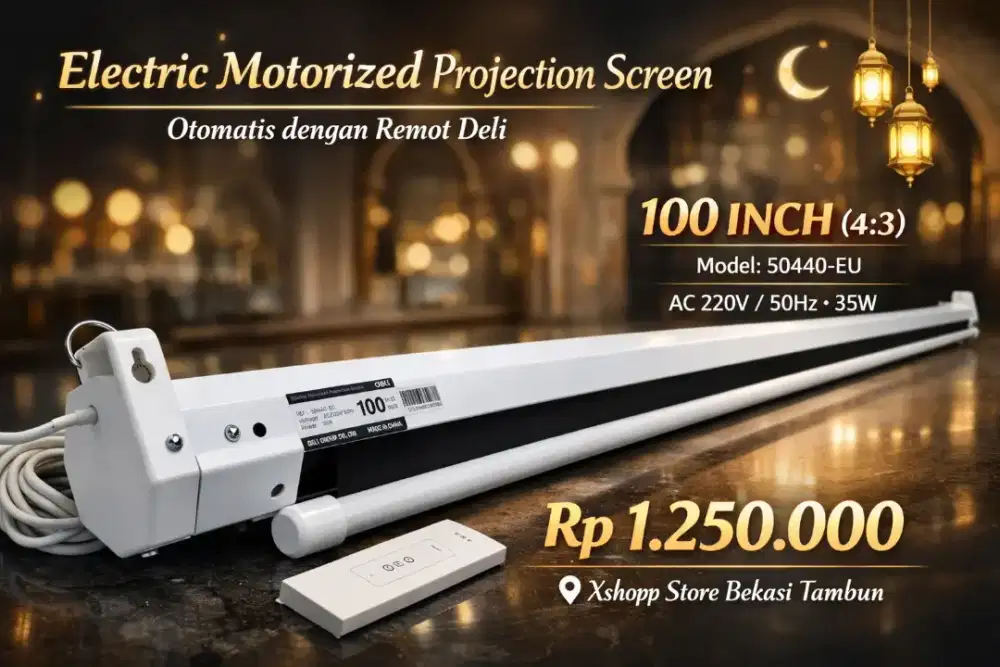 Electric Motorized Projection Screen otomatis dengan remot Deli
100inc