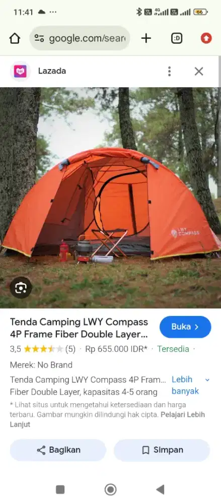 Tenda Lwy compas tenda camping kap 4 orang