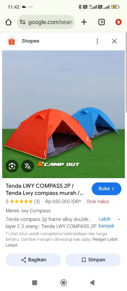 Tenda lwy compas frame alloy kapasitas 2 orang