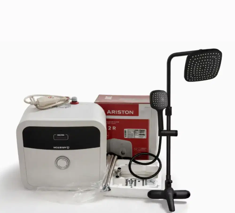 Water Heater Ariston 10L AN2 R + Shower Set Hitam Baru Belum Dipakai