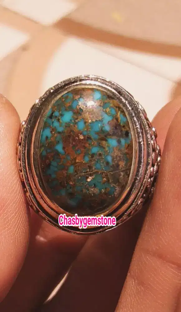 Batu pirus Persia beras wutah-Cincin Batu Pirus Persia biru fancy