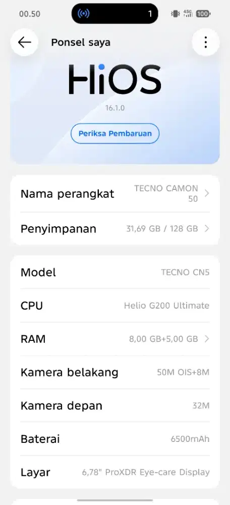 Tecno camon 50 8/128 fullset like new