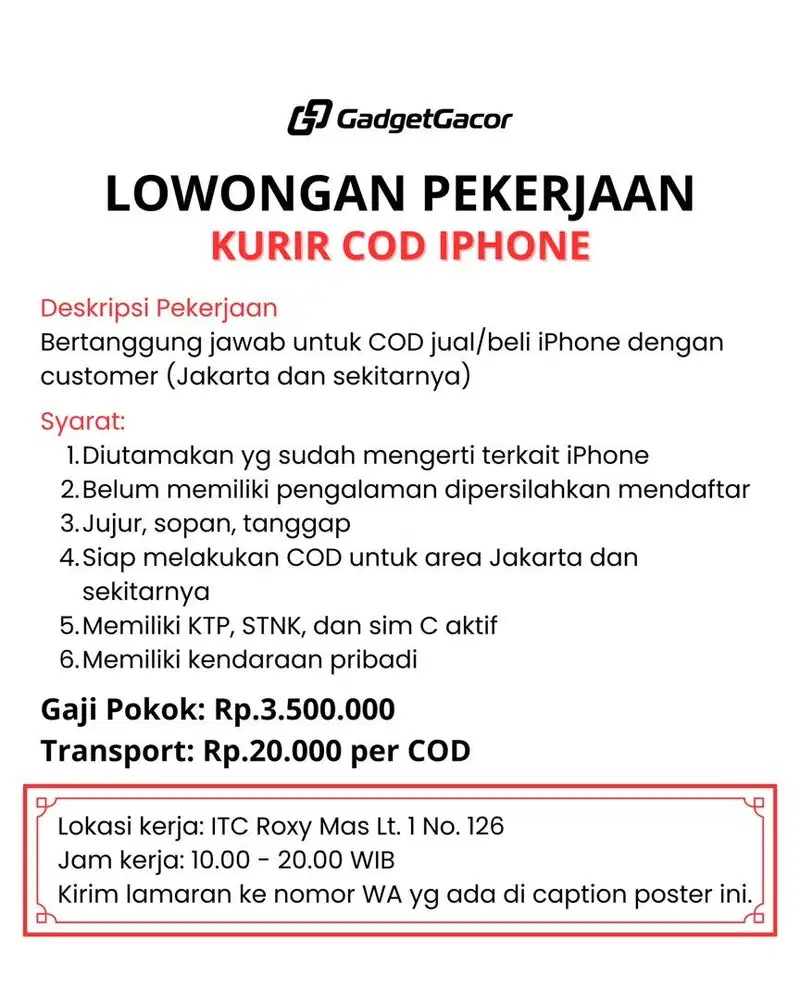 Lowongan Kerja Kurir COD iPhone