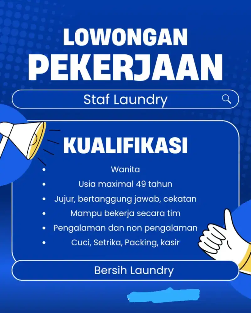 Dibutuhkan karyawati Laundry