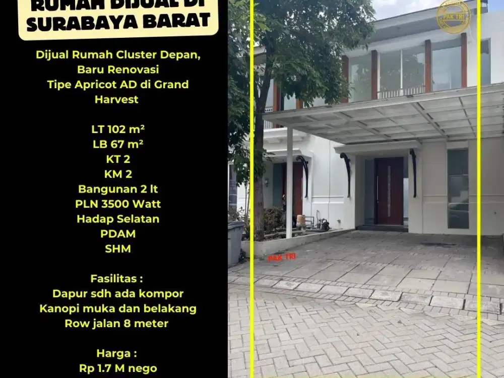 BARU RENOVASI!! JUAL RUMAH 2 LANTAI DI GRAND HARVEST SURABAYA BARAT – HARGA NEGO!!
