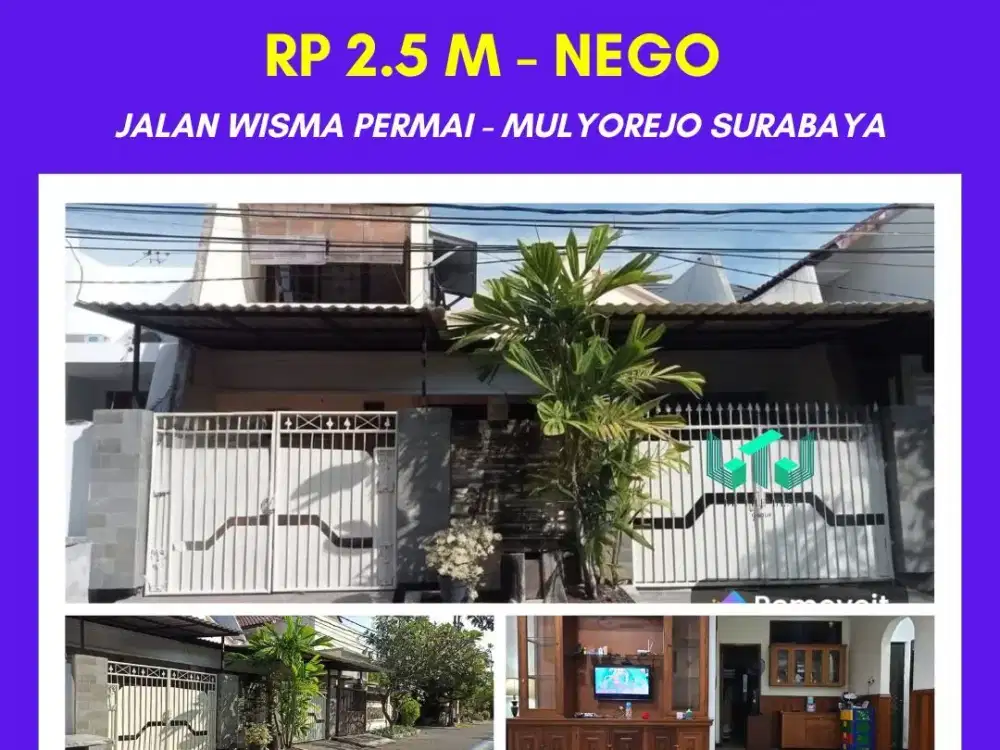 BEBAS BANJIR - FURNISHED!! RUMAH 2 LANTAI SHM DI JALAN WISMA PERMAI MULYOREJO SURABAYA