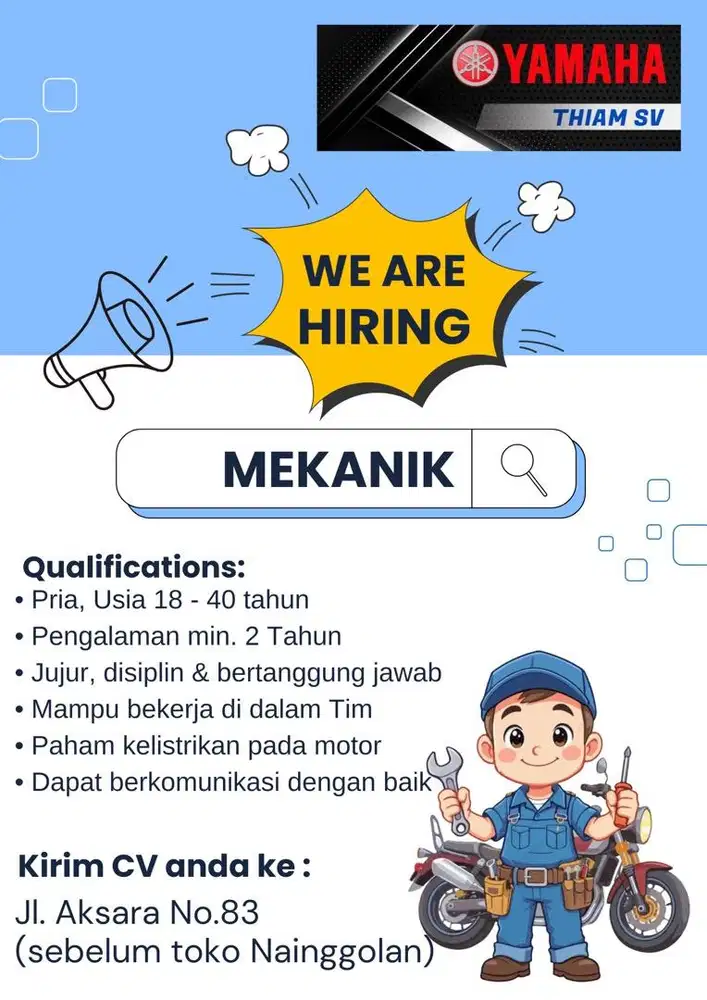 Lowongan pekerjaan Mekanik bengkel