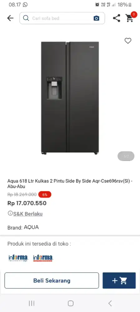 PROMO KREDIT AQUA 618LTR KULKAS 2 PINTU SBS