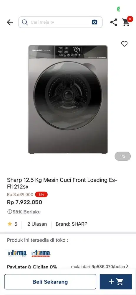 mesin cuci sharp front loading