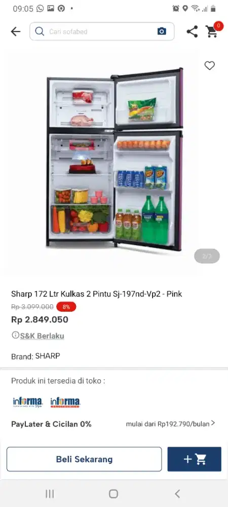 Sharp kulkas 2pintu