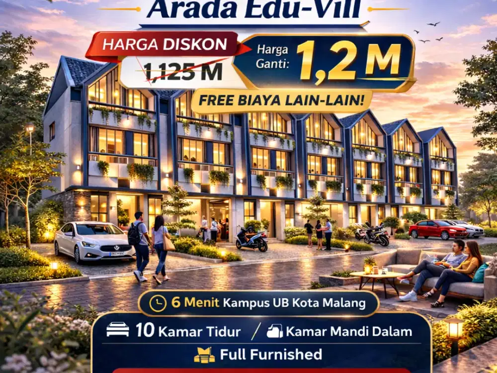 Dijual rumah kost Baru 10 Kamar dekat kampus UB Kota Malang