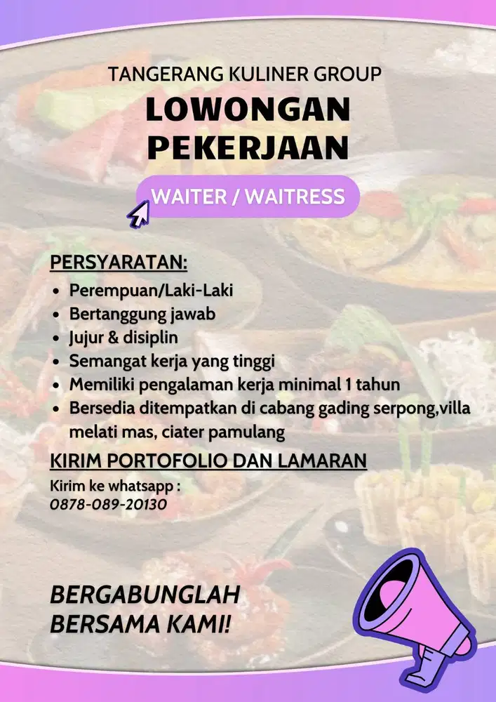 Lowongan kerja waiter and waitress