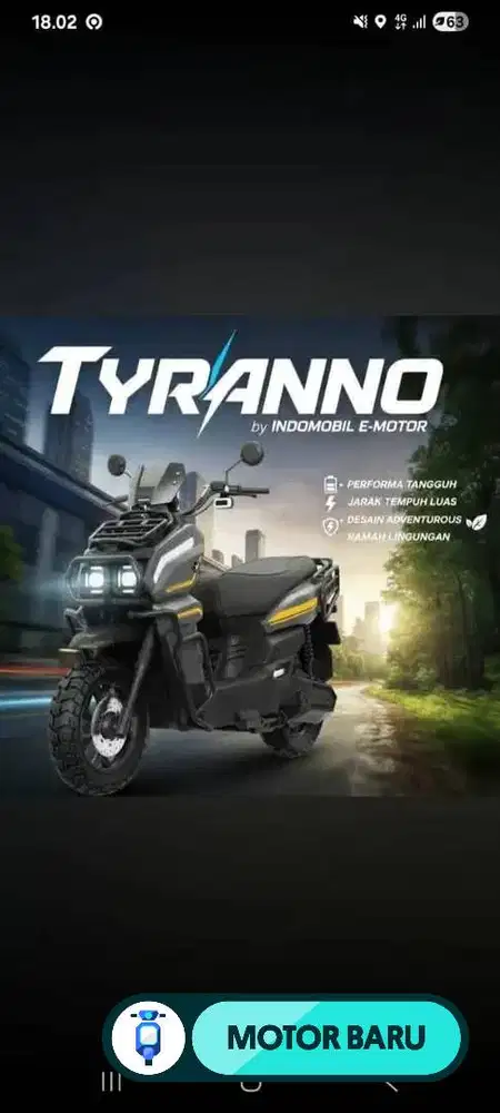 Indomobil eMotor TYRANNO Electric Bike – 3kW, 80km/jam
