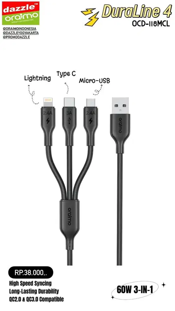 Kabel 3 In 1 Oraimo OCD-118MCL
