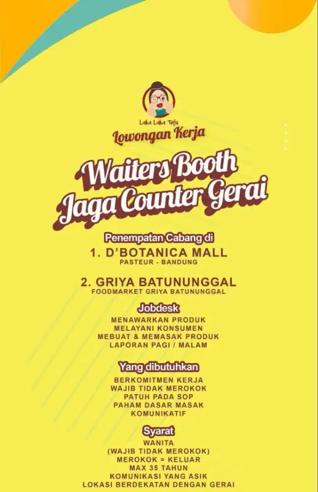 Dibutuhkan Waiters Booth!