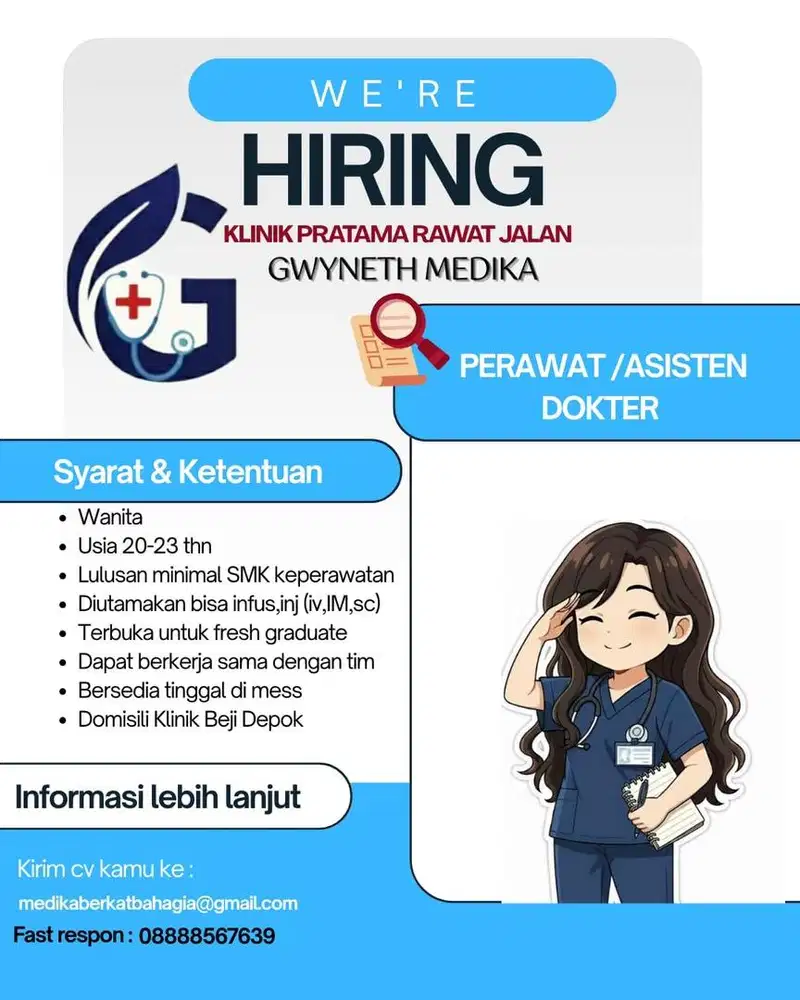 Dibutuhkan perawat untuk klinik 24 jam