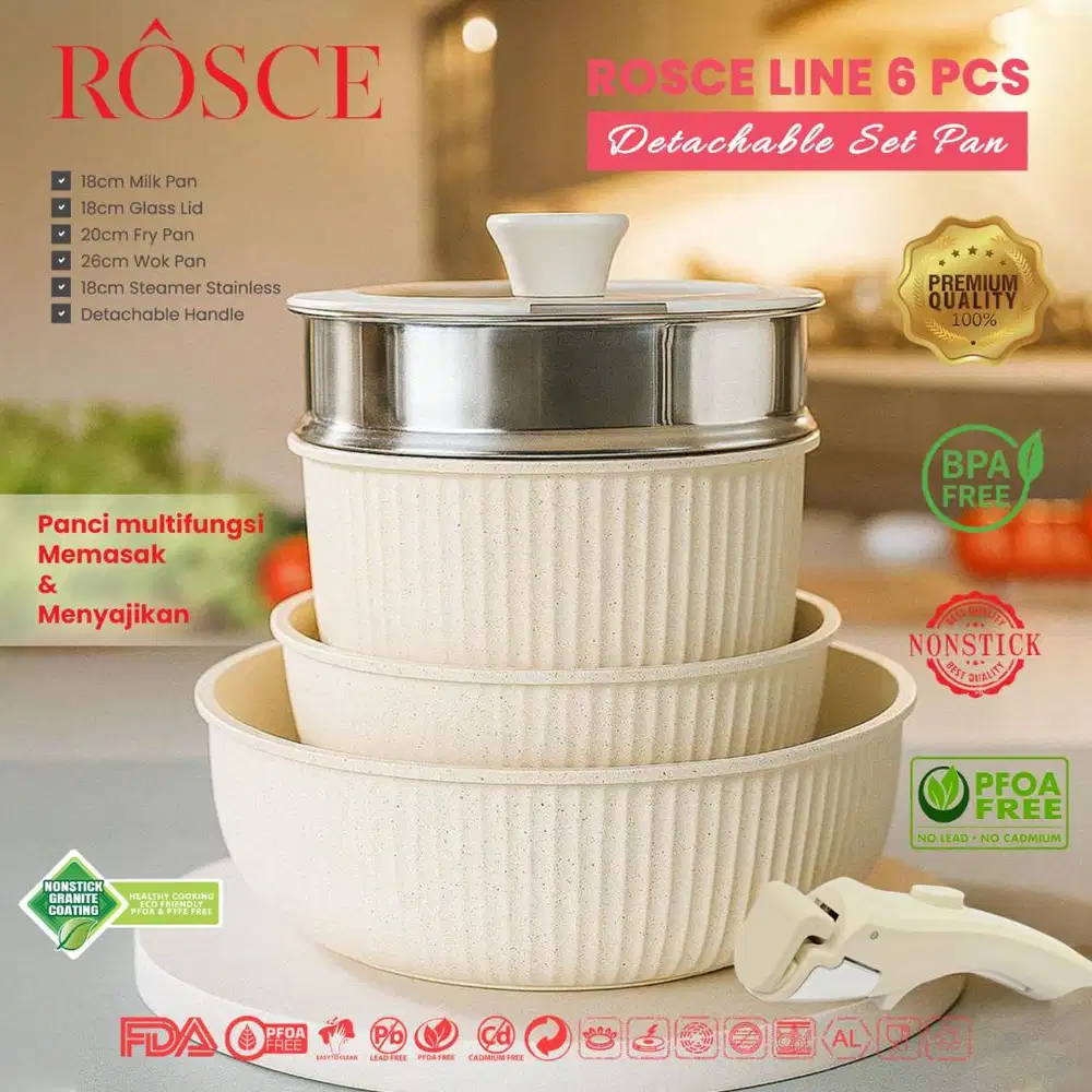 ROSCE LINE 6 pcs Panci set detachable handle wajan anti lengket