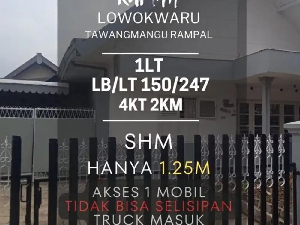 Rumah dijual di tawangmangu rampal LT250 4KT murah 1,25M akses 1mobil