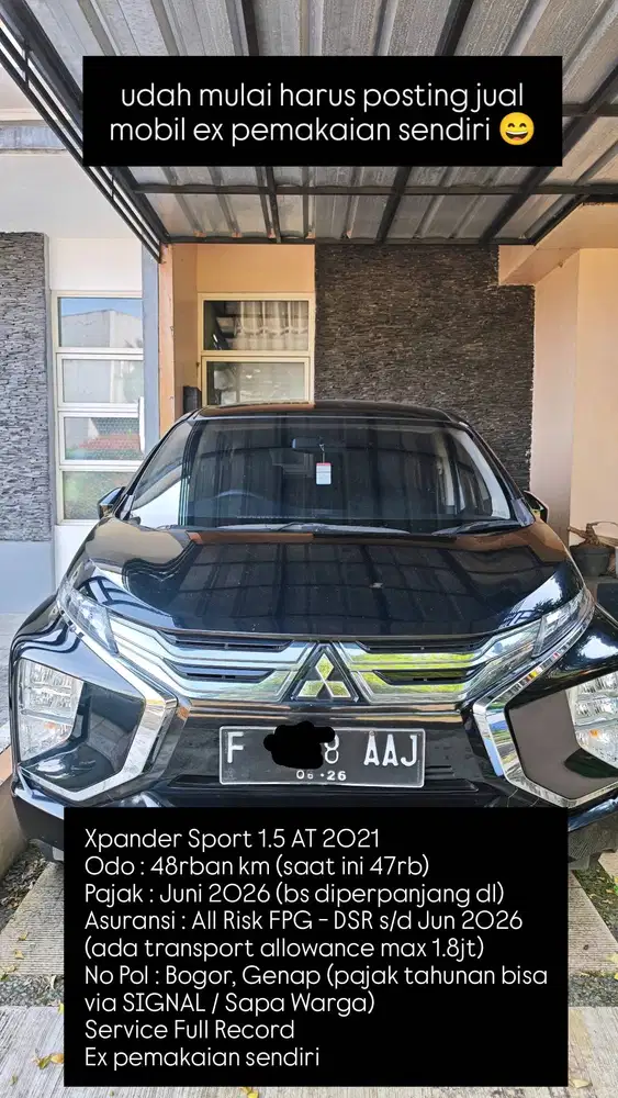 Mitsubishi Xpander Sport 1.5 Tahun 2021, mobil ex pemakaian pribadi