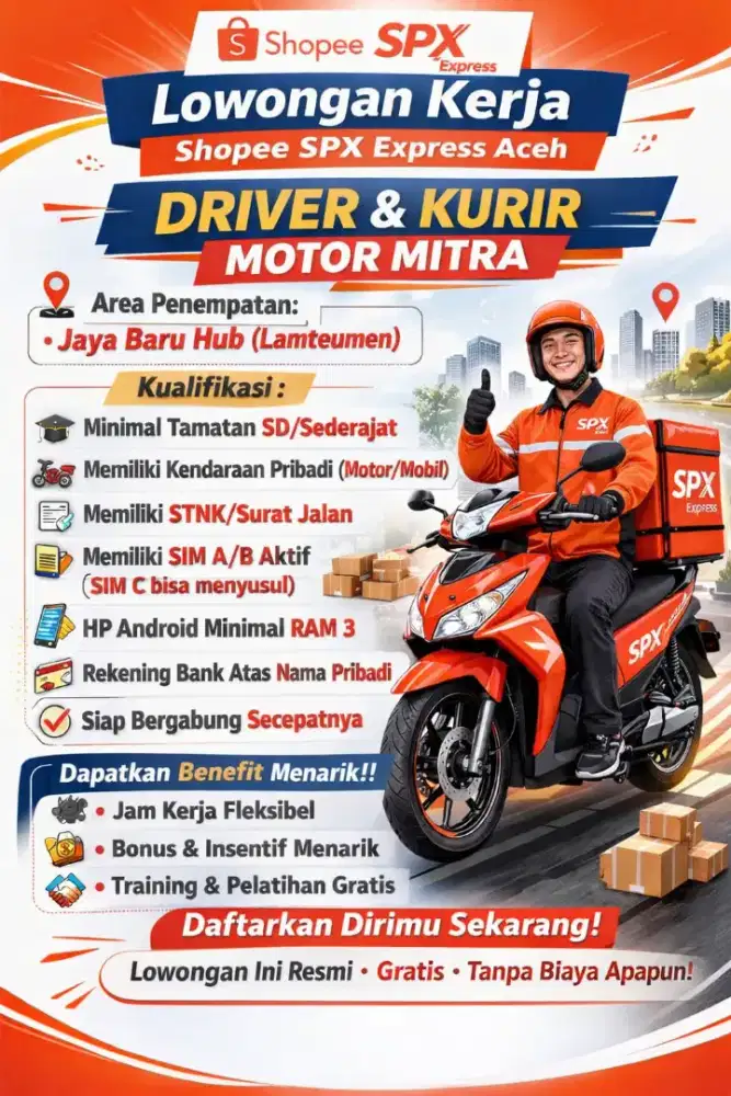 Dibutuhka Driver Mobil dan Kurir Motor  Spx Express Area Banda Aceh