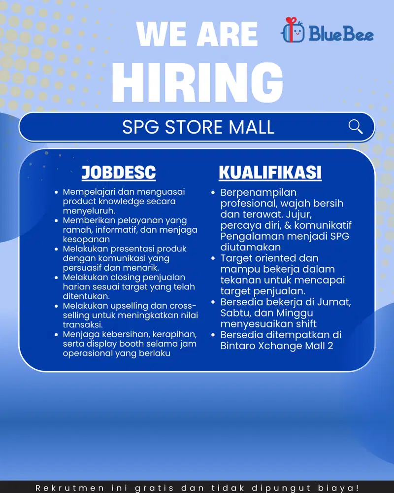 LOWONGAN SPG STORE BINTARO XCHANGE MALL 2