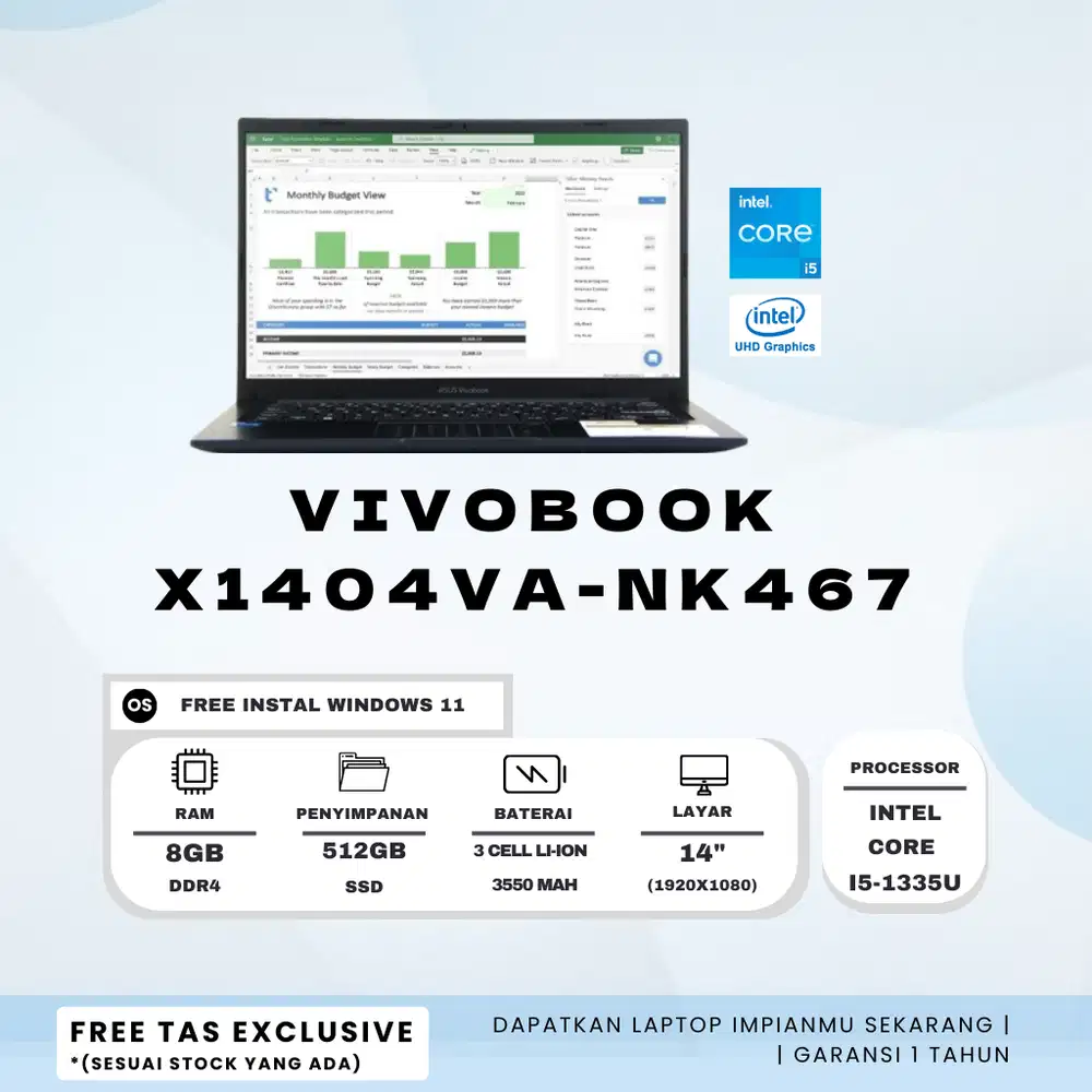 VivoBook X1404VA-NK467 Intel Core i5-1335U RAM 8GB SSD 512GB
