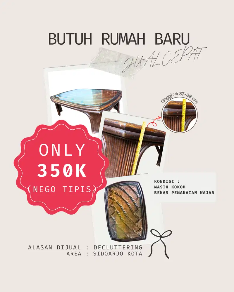 Jual Meja Makan Lesehan Kayu Solid dengan Kaca Tebal