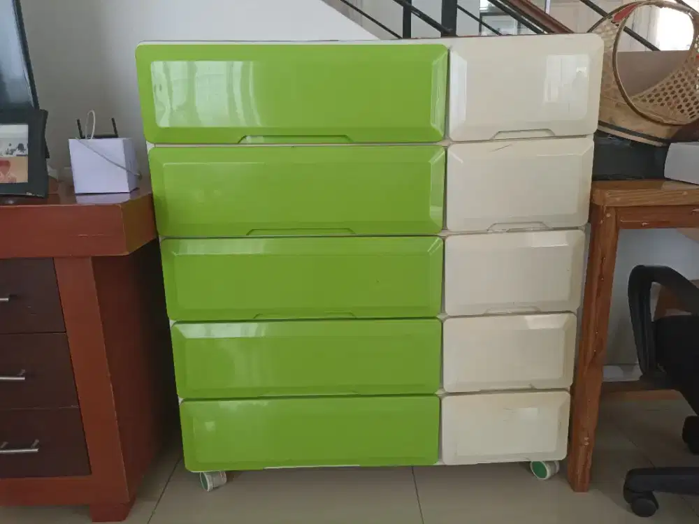 Kabinet Laci Plastik Hijau Putih 10 Laci + Roda