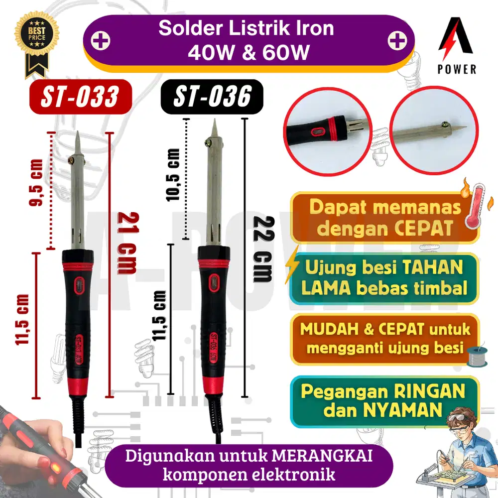 Solder Listrik / Solderan Iron + Lampu Indikator 40W