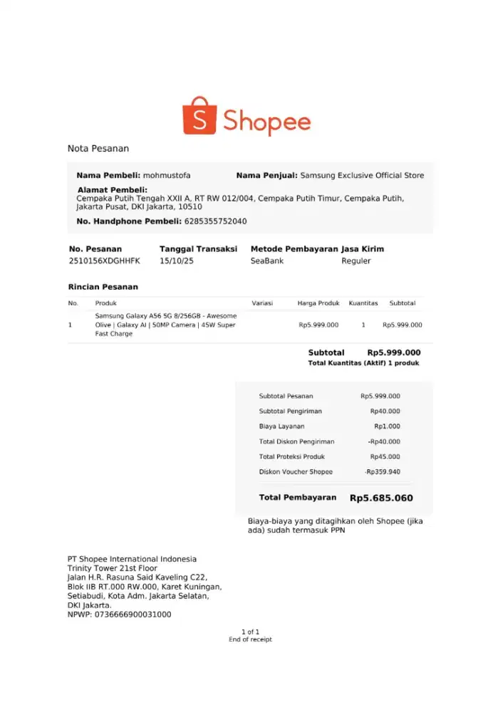 Samsung A56 5G 2/256 Komplit