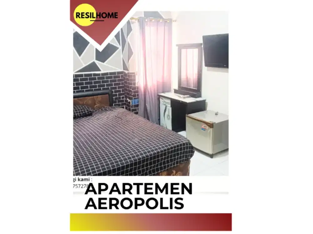 disewakan perbulan apartemen studio aeropolis residence 1 tower A sebrang bandara Soekarno Hatta full furnished termurah ar1 Furniture lengkap neglasari Tangerang Banten