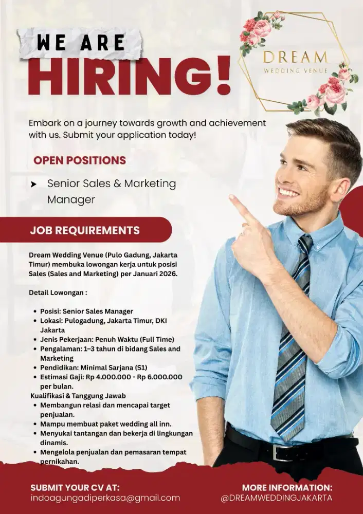 We Are Hiring !!! Senior Sales & Marketing Manager Wedding