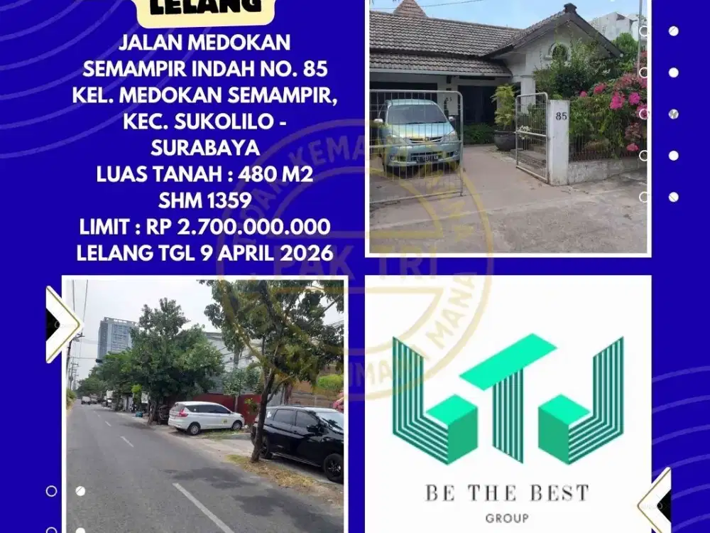 DIJUAL RUMAH VIA LELANG DI SUKOLILO SURABAYA (JALAN MEDOKAN SEMAMPIR INDAH) – LELANG KPKNL