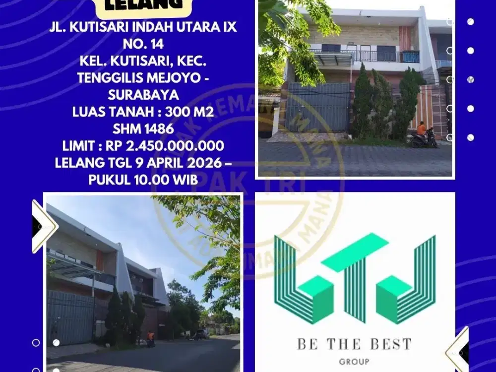 DIJUAL RUMAH VIA LELANG DI TENGGILIS MEJOYO SURABAYA (KUTISARI INDAH UTARA) – LELANG KPKNL