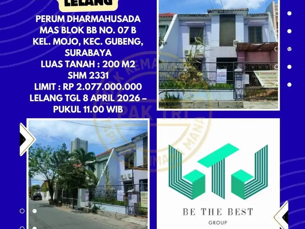 DIJUAL RUMAH VIA LELANG DI GUBENG SURABAYA (PERUM DHARMAHUSADA MAS) – LELANG KPKNL