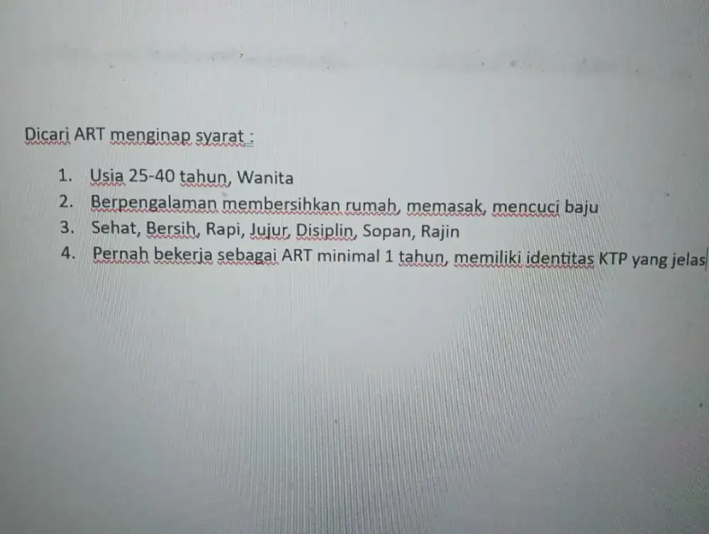 Dicari ART menginap lokasi Surabaya Barat