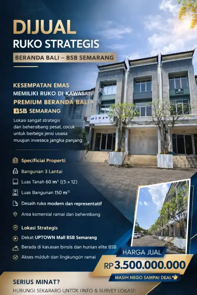 DIJUAL RUKO 3 LANTAI DI BERANDA BALI BSB SEMARANG
