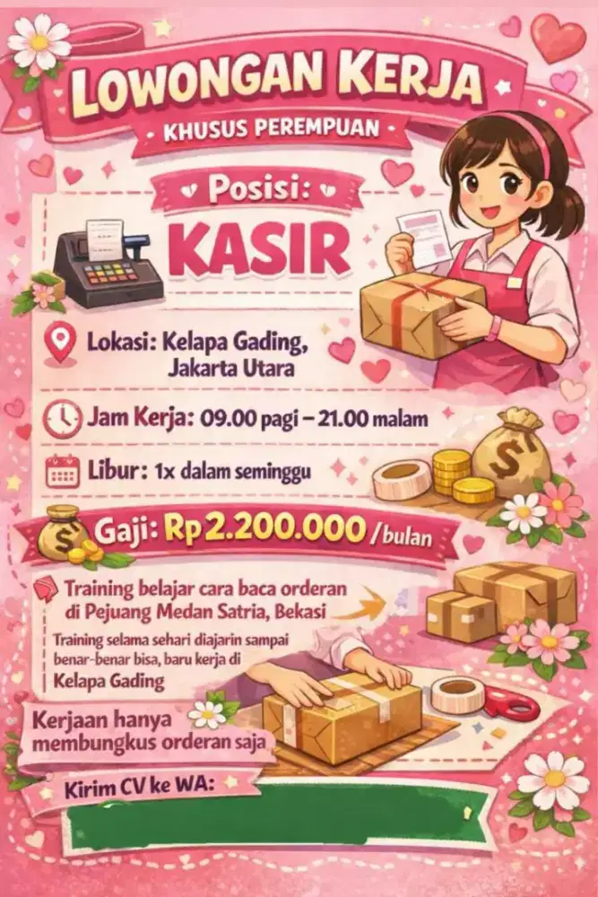 Lowongan kerja kasir khusus perempuan