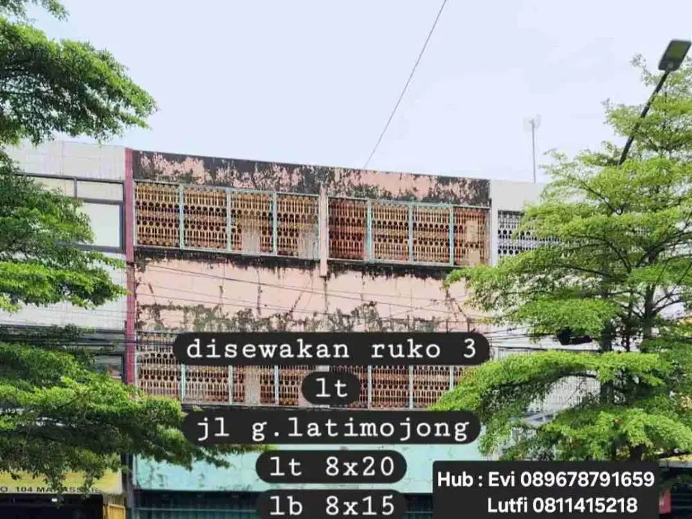 Disewakan Ruko 3 lt Jl. G. Latimojong Makassar