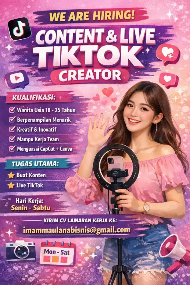 DI BUTUHKAN SEGERA CONTENT CREATOR & LIVE ONLINE SHOP
