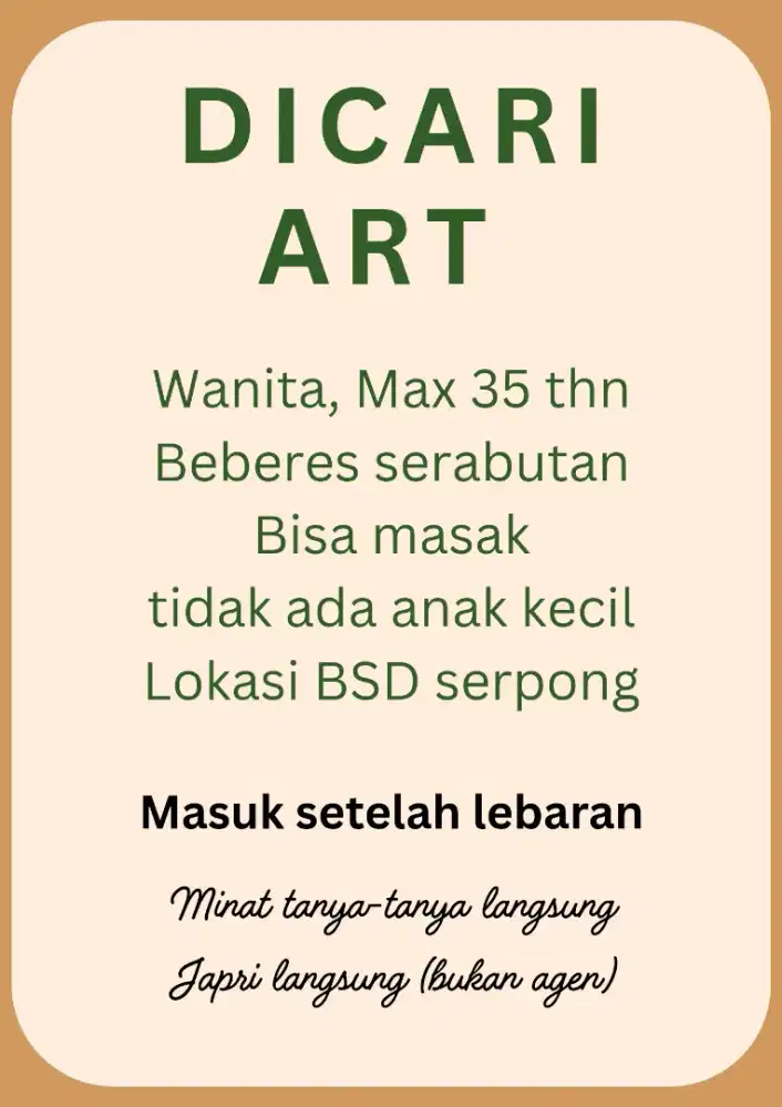 Lowongan ART serabutan
