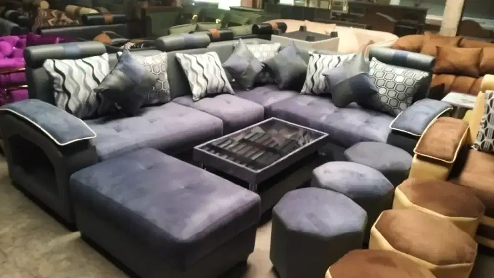 Sofa engkel satu beranak abu hitam