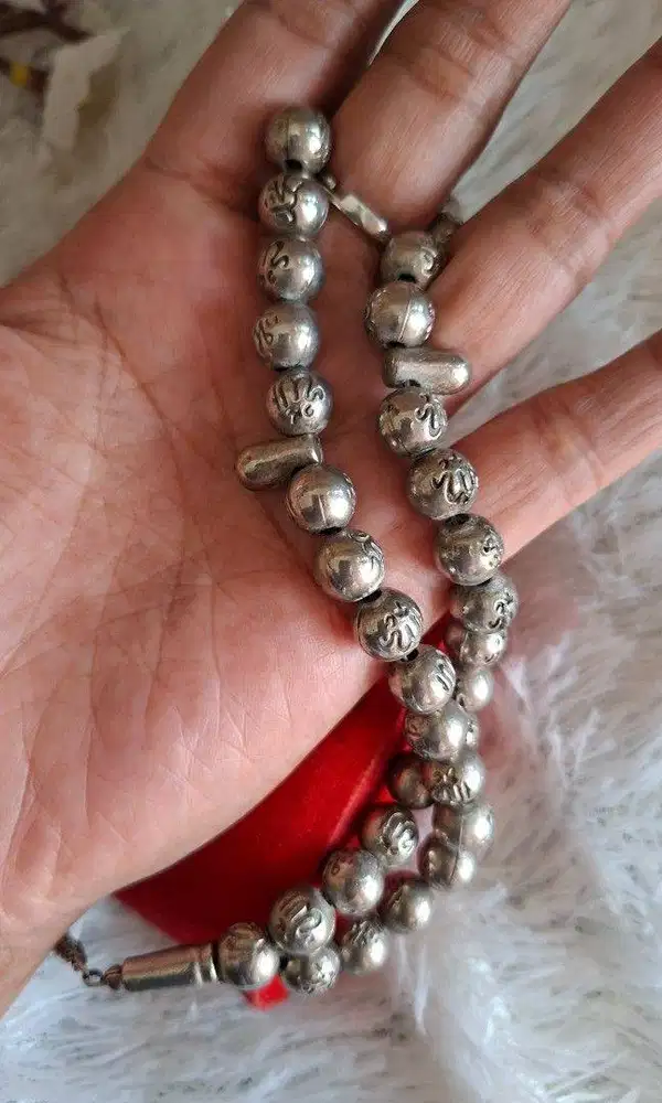 Tasbih Perak Antik Langka Era Ottoman/Persia - Kaligrafi Relief 314gr
