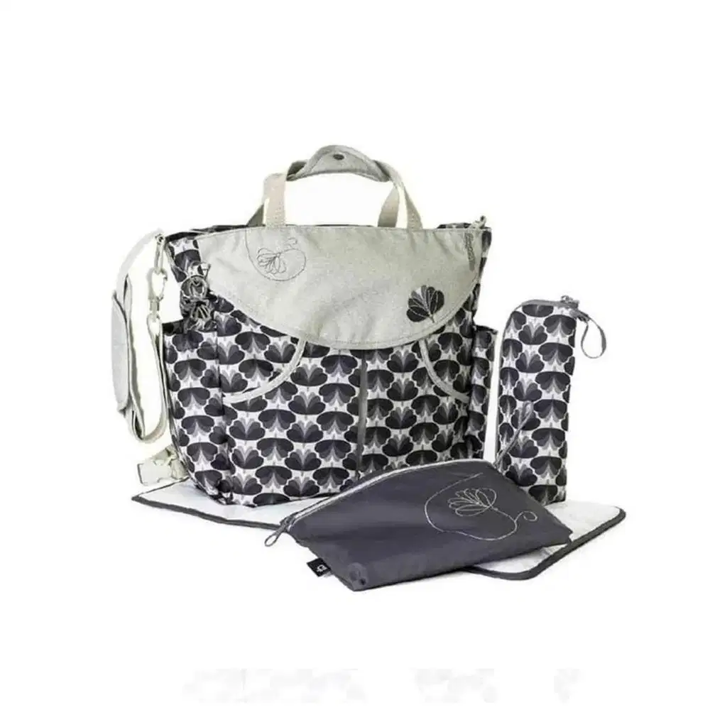 Okie dog Sumo Blossom Grey 3in1 diaper bag-tas perlengkapan bayi