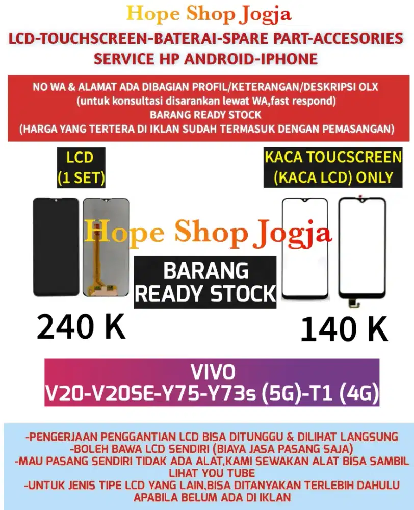Ganti Touchscreen-Baterai-LCD V20-V20SE-Y75-Y73s (5G)-T1 (4G)