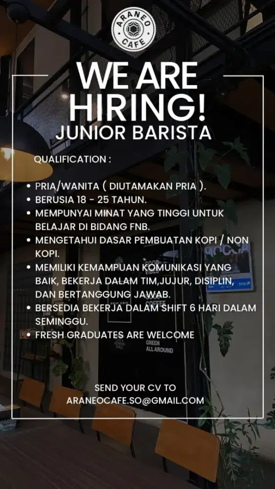 We are hiring junior barista