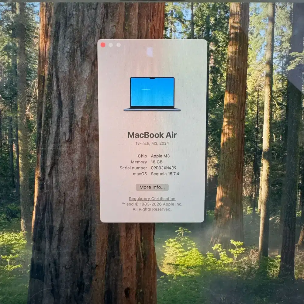 Macbook Air M3 Ram 16 Ssd 512 Layar 13 inch Full set Midnight mulus