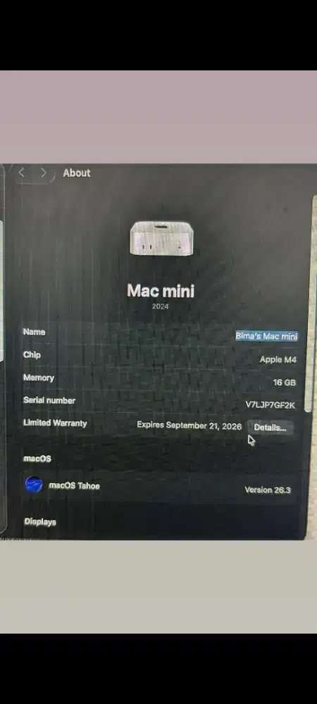 Mac Mini M4 Ram 16 Ssd 256 mulus no minus Ibox garansi september 2027